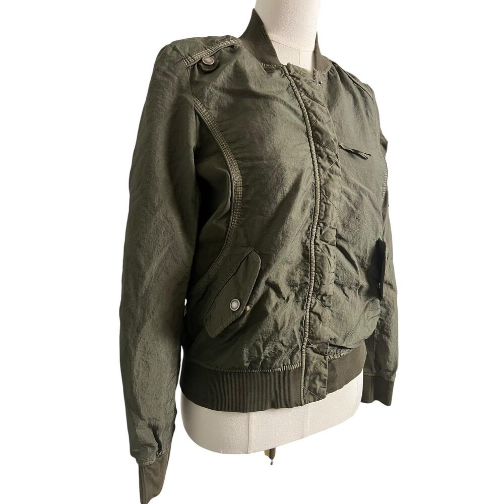 Marrakech Bomber Jacket Womens Small Olive Green Zip Pockets Utility Moto - Picture 2 of 7